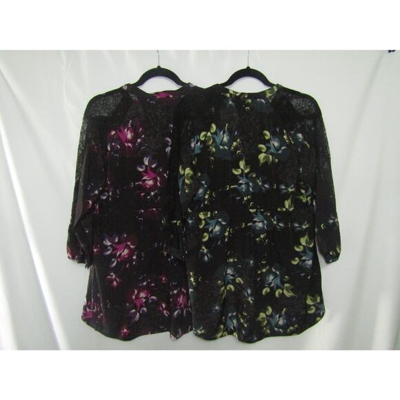 ELLE Women’s Large Blouse Lot 2 Lace Floral Tunic Tops Purple & Green Black Goth - Picture 3 of 10